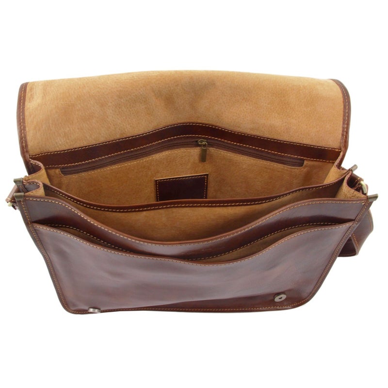 Tuscany Leather Messenger Double Freestyle &ndash; Nahkainen Olkalaukku, Tummanruskea,