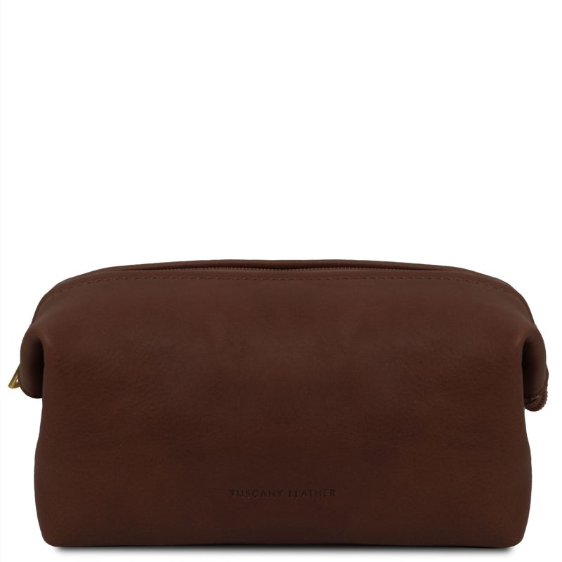 Tuscany Leather Smarty meikki-toilettilaukku nahkainen pieni tummanruskea