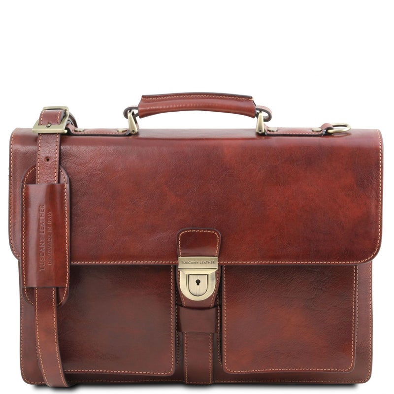 Tuscany Leather Assisi &ndash; Nahkainen Salkku (3 osastoa), Ruskea