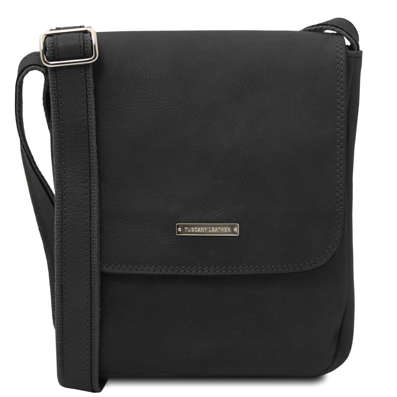Tuscany Leather John miesten musta nahkainen olkalaukku