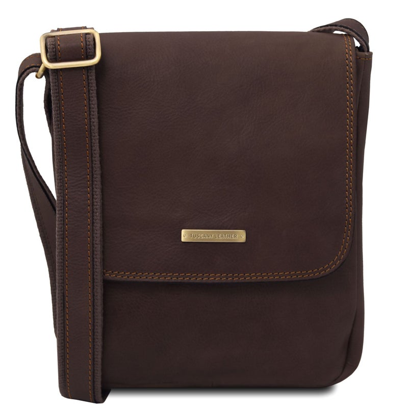 Tuscany Leather John miesten tummanruskea nahkainen olkalaukku
