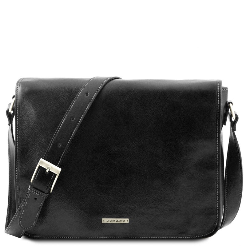 Tuscany Leather Messenger Double Freestyle &ndash; Nahkainen Olkalaukku, Musta