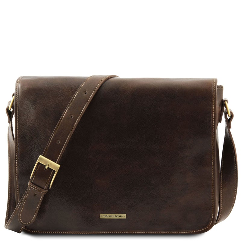 Tuscany Leather Messenger Double Freestyle &ndash; Nahkainen Olkalaukku, Tummanruskea